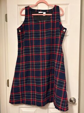 Plaid Navy and Red Sleeveless Shift Dress